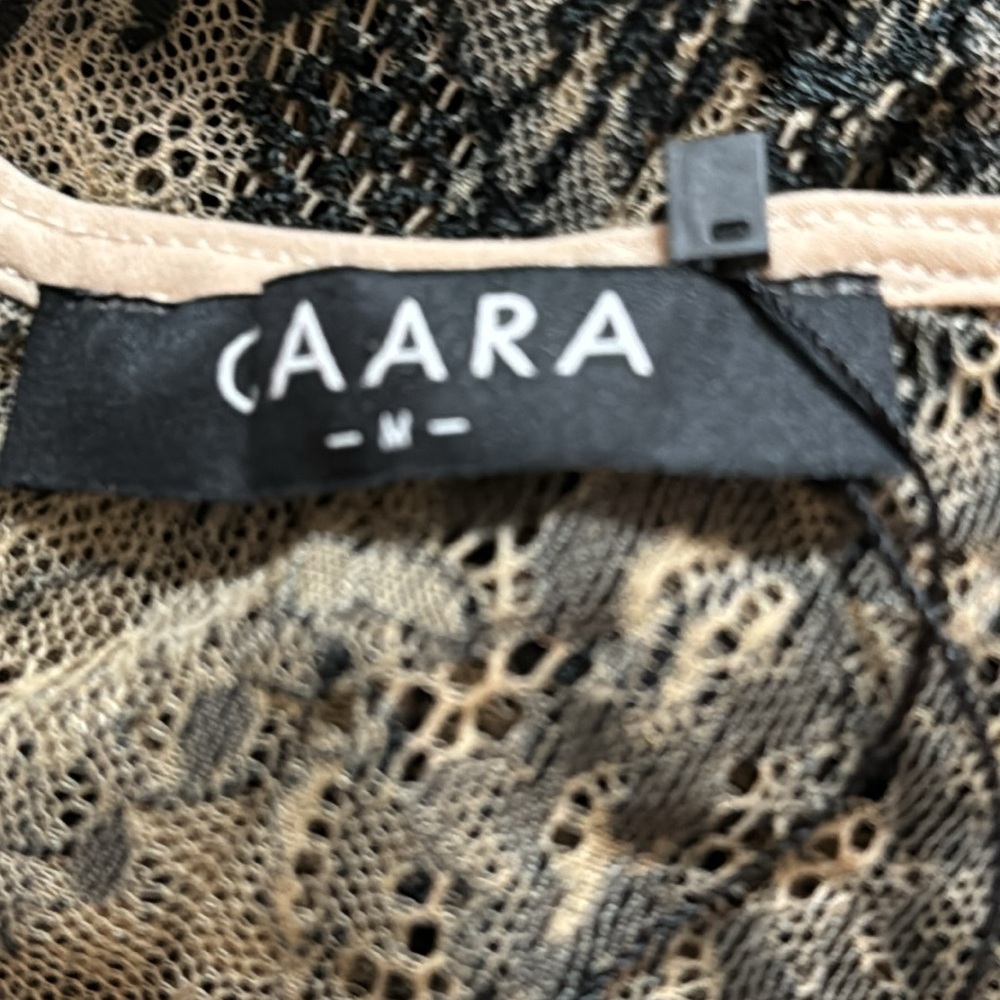 CAARA Nordstrom Scallopd Lace Shift Dress Black Beige Holiday Party Wedding Sz M - Picture 10 of 14